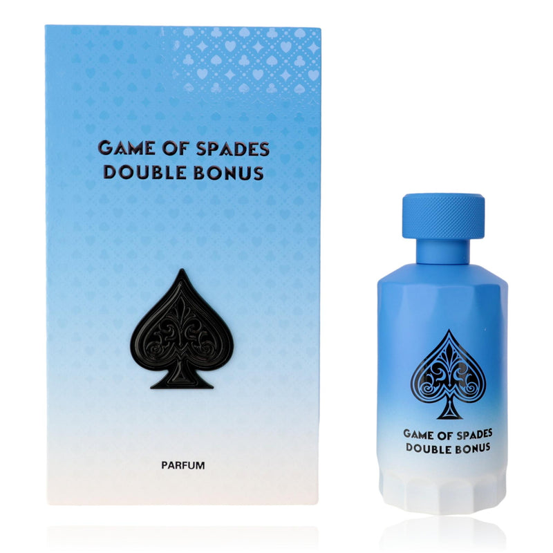 Unisex Jo Milano Game of Spades Double Bonus 3.4oz parfum spray bottle with sleek black design and silver accents.
