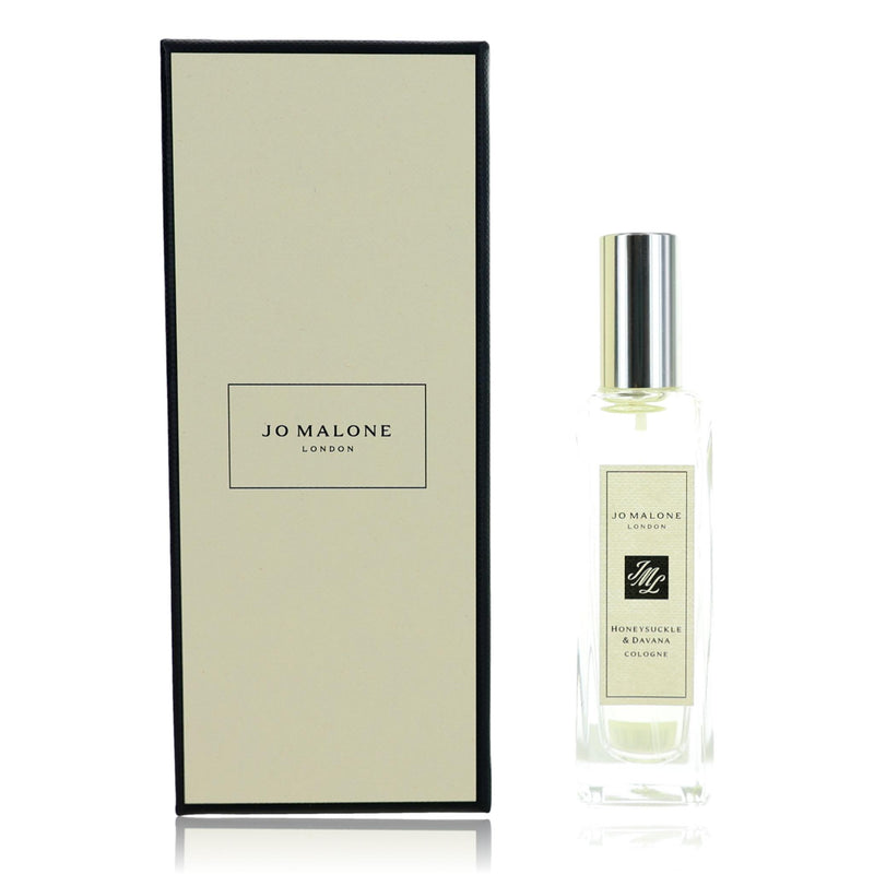 Jo Malone Honeysuckle & Davana 1oz unisex Cologne Spray bottle with elegant packaging and floral fragrance design.