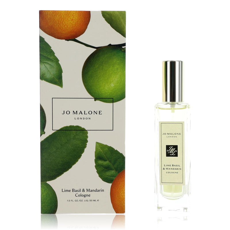 Jo Malone Lime Basil & Mandarin 1oz unisex cologne spray bottle with vibrant citrus and herbal notes, elegant packaging.