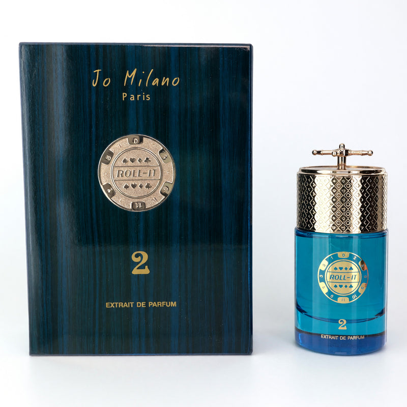 Jo Milano Roll It 2 unisex parfum spray bottle, 3.4 oz, with sleek packaging, designed for both men and women.