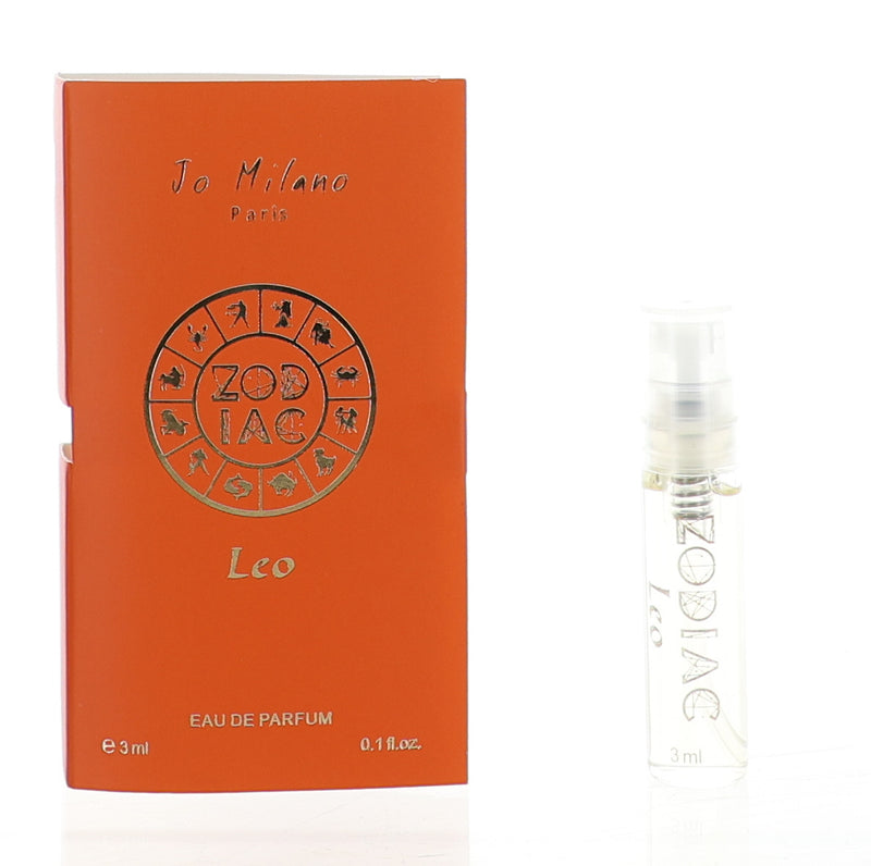 Zodiac Leo Jo Milano unisex 0.1 oz EDP spray sample bottle with zodiac symbol and sleek packaging.