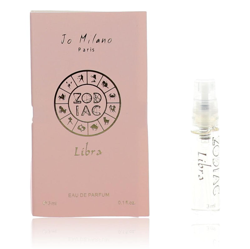 Zodiac Libra by Jo Milano 0.1 oz unisex EDP spray bottle with zodiac symbol design, compact and elegant for sample use.