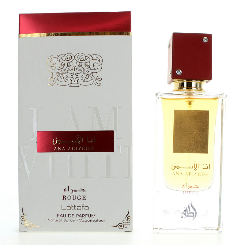 Unisex Ana Abiyedh Rouge perfume by Lattafa in a 2 oz bottle, elegant design with a deep red liquid inside
