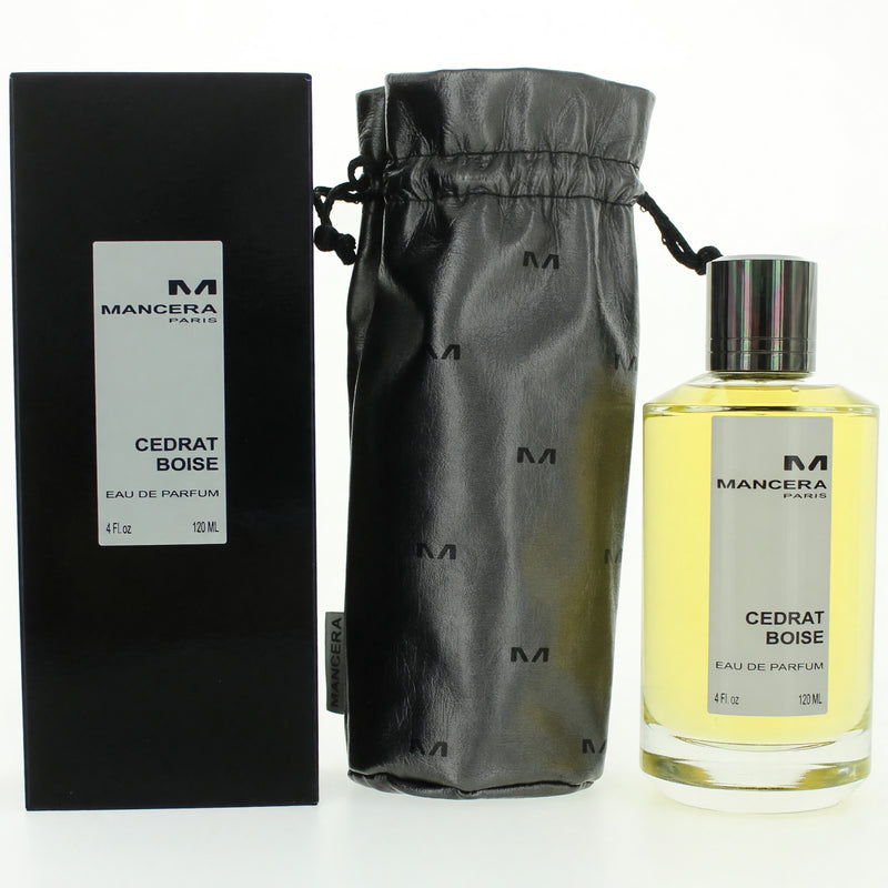 Mancera Cedrat Boise unisex 4 oz EDP spray bottle with elegant packaging, showcasing the fragrance's luxurious design.