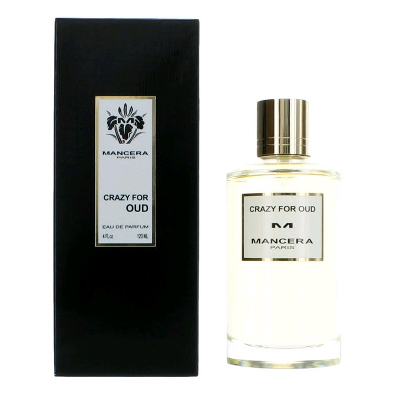Mancera Crazy For Oud unisex 4 oz EDP spray bottle with elegant packaging and a sleek, modern design.