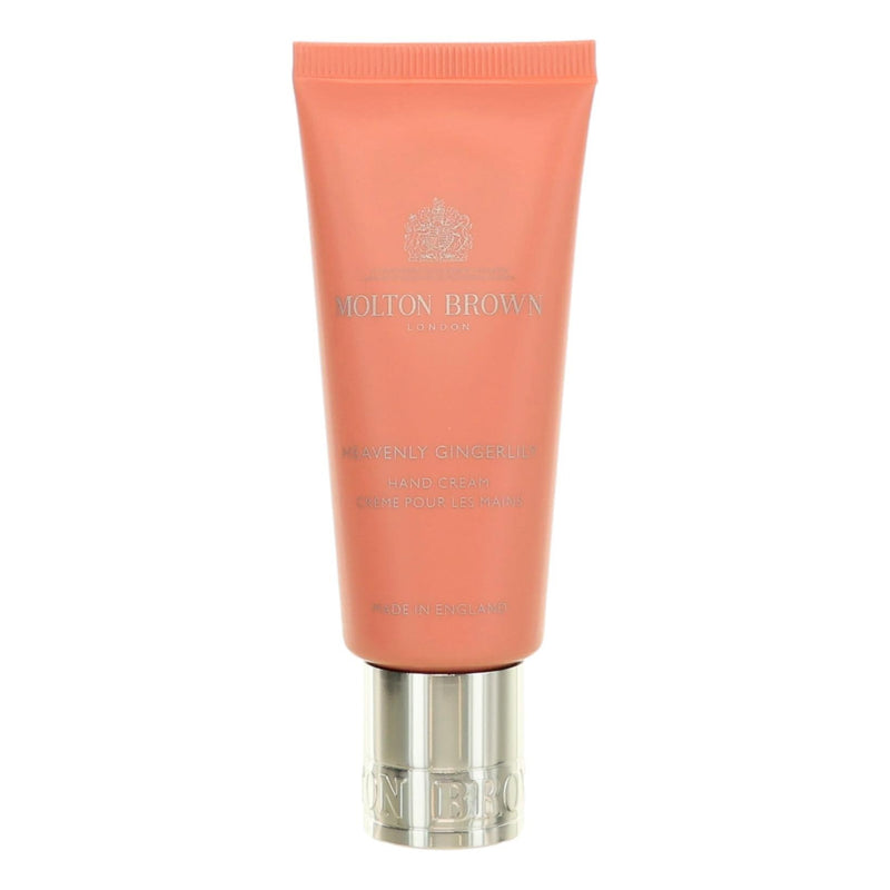Molton Brown Heavenly Gingerlily hand cream in 1.4 oz tube with elegant packaging and floral design.