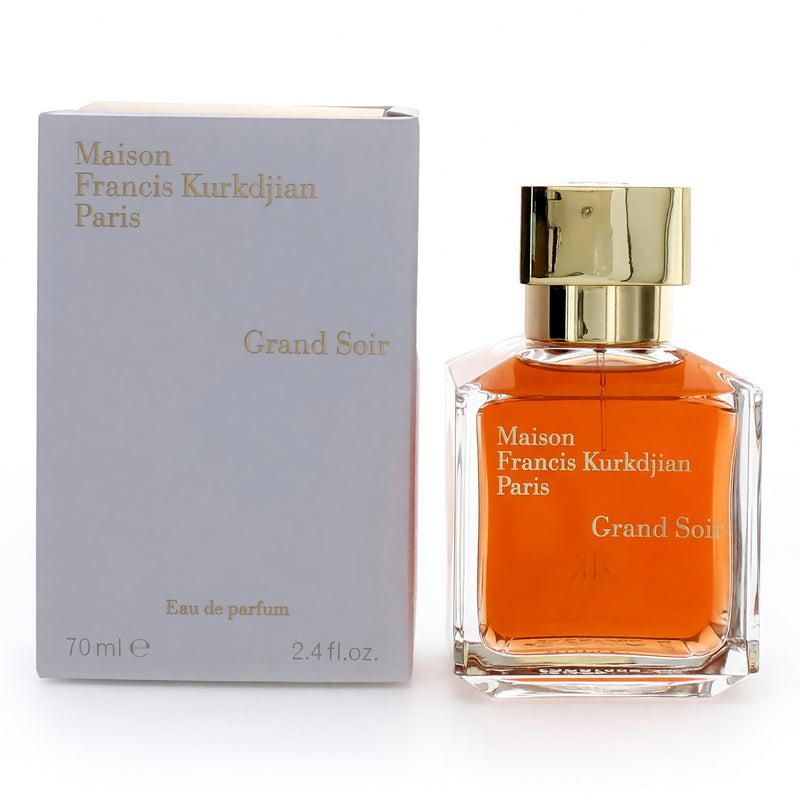 Maison Francis Kurkdjian Grand Soir 2.4 oz unisex EDP spray bottle with elegant design and branding visible.