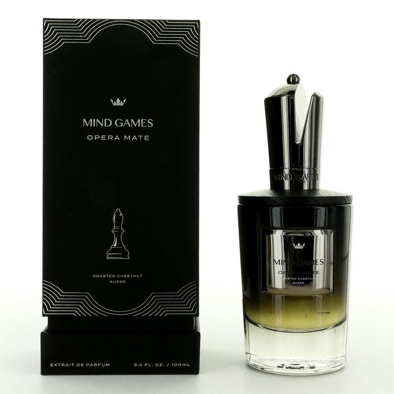Opera Mate by Mind Games unisex parfum spray, 3.4 oz bottle, featuring elegant packaging and a luxurious fragrance.