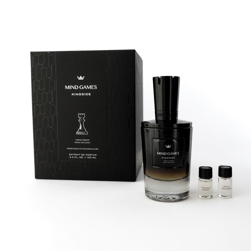 Mind Games Kingside 3.4 oz unisex parfum spray bottle with sleek design and elegant packaging.