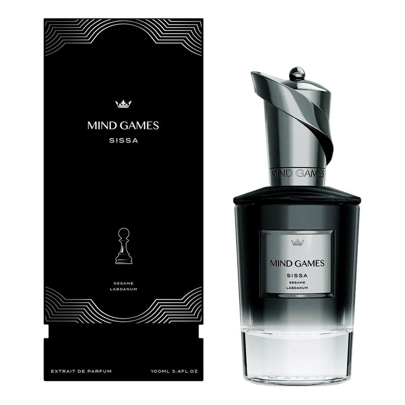 Sissa by Mind Games unisex 3.4 oz Extrait de Parfum bottle with elegant packaging and fragrance details.