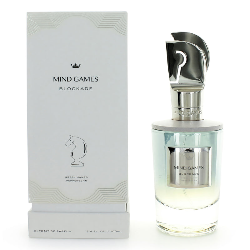 Unisex Blockade by Mind Games 3.4 oz extrait de parfum spray bottle on a neutral background