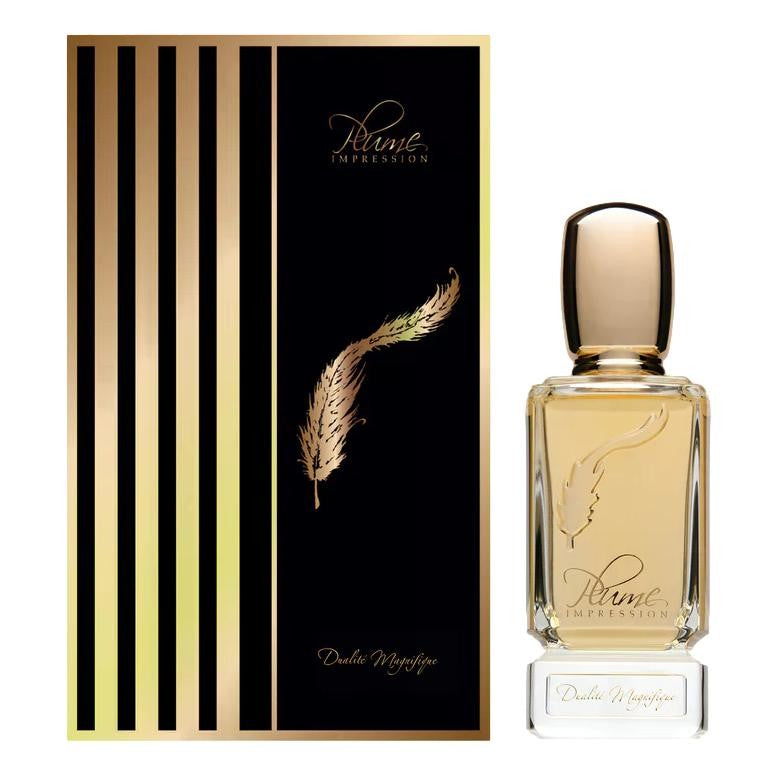 Dualite Magnifique by Plume Impression 2.7 oz unisex EDP spray bottle with sleek design and elegant branding.