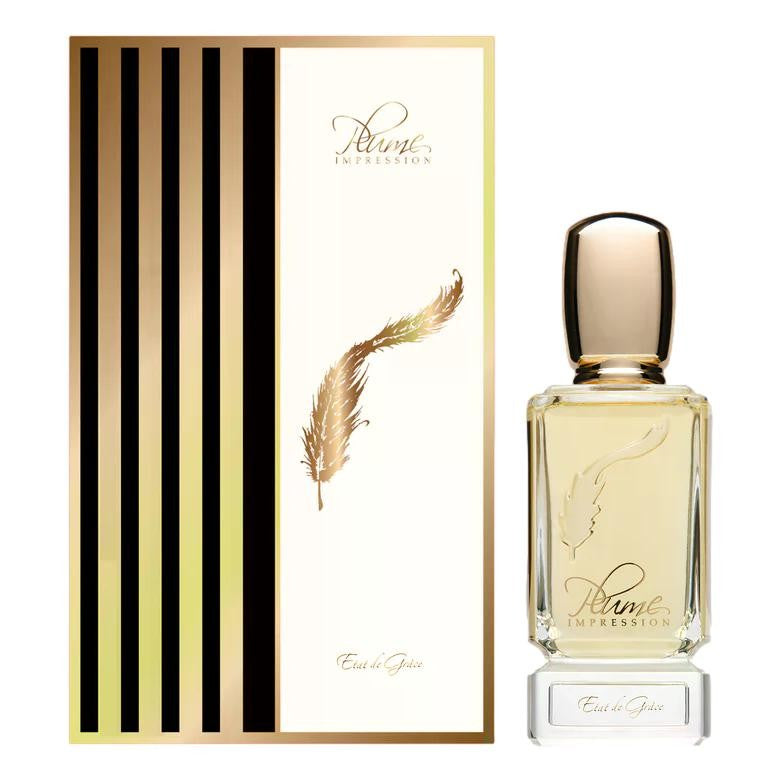 Plume Impression Etat de Grace unisex 2.7 oz EDP spray bottle, elegant packaging for a luxurious fragrance.