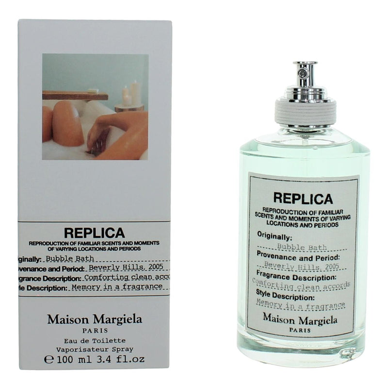 Maison Margiela Replica Bubble Bath 3.4 oz unisex EDT spray bottle with minimalist design and clear label.