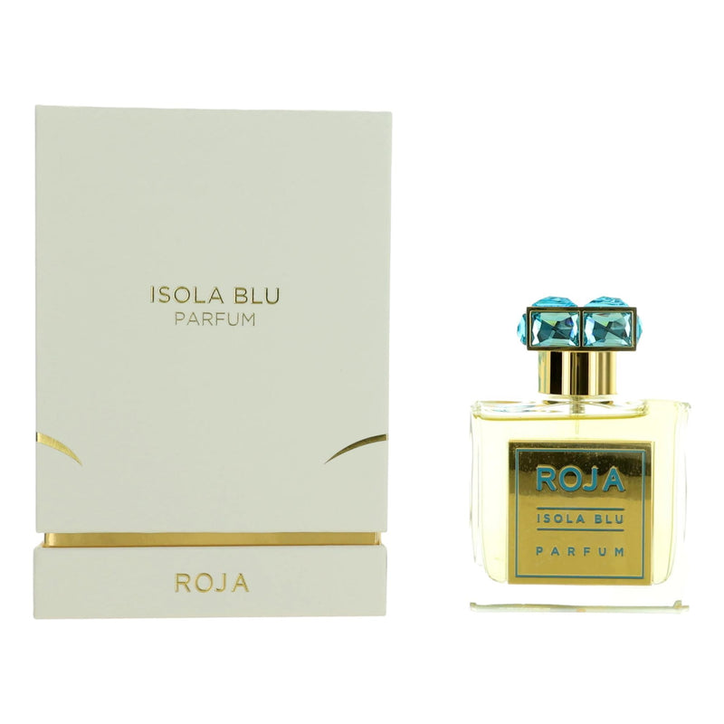 Roja Isola Blu Parfum spray bottle, 1.7 oz, for unisex, elegant perfume with a sleek design and blue accents.