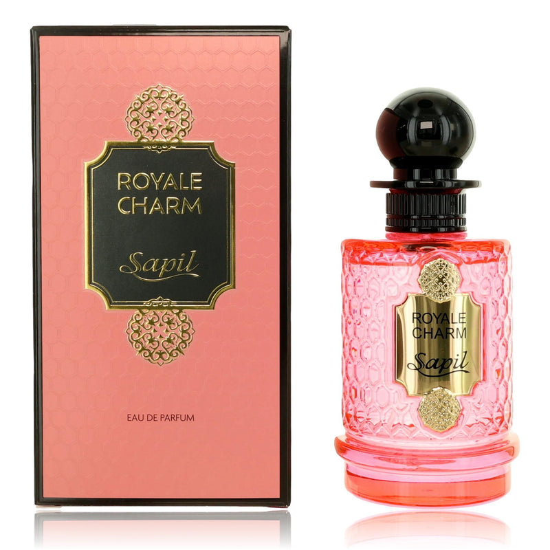 Sapil Royale Charm 3.4 oz unisex EDP spray bottle, elegant fragrance with a sleek design.