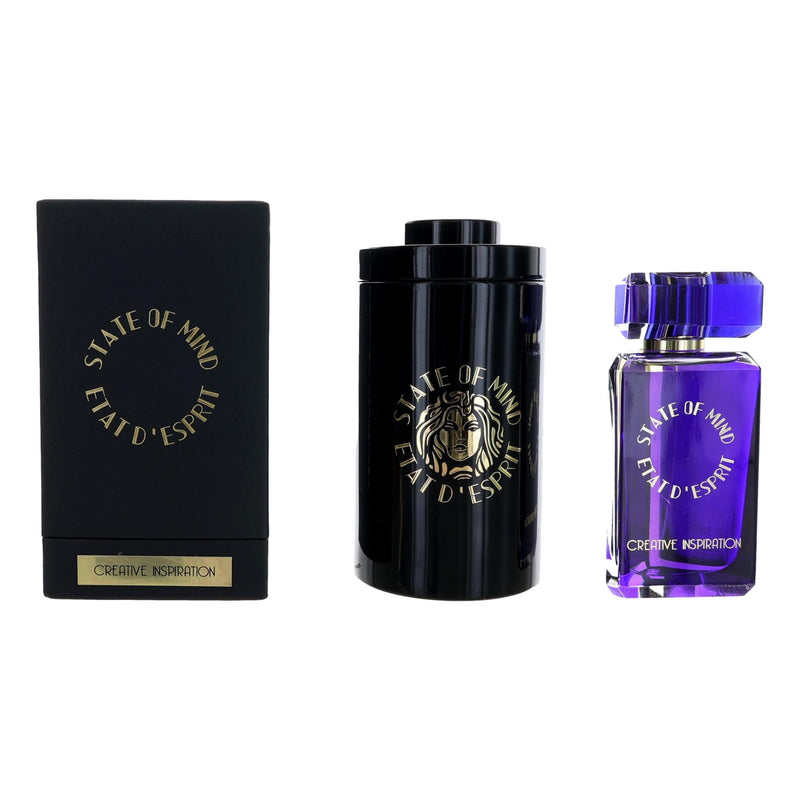 State of Mind Creative Inspiration 3.4 oz unisex EDP spray bottle, sleek design, physical fragrance product.