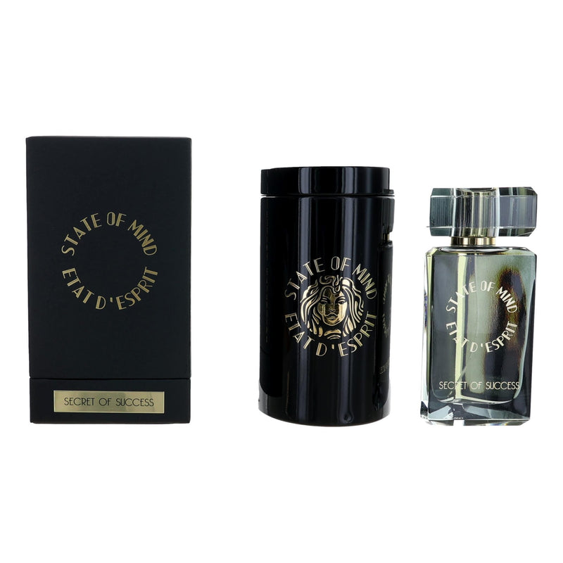 State of Mind Secret of Success unisex 3.4 oz EDP spray bottle with sleek design and silver cap.