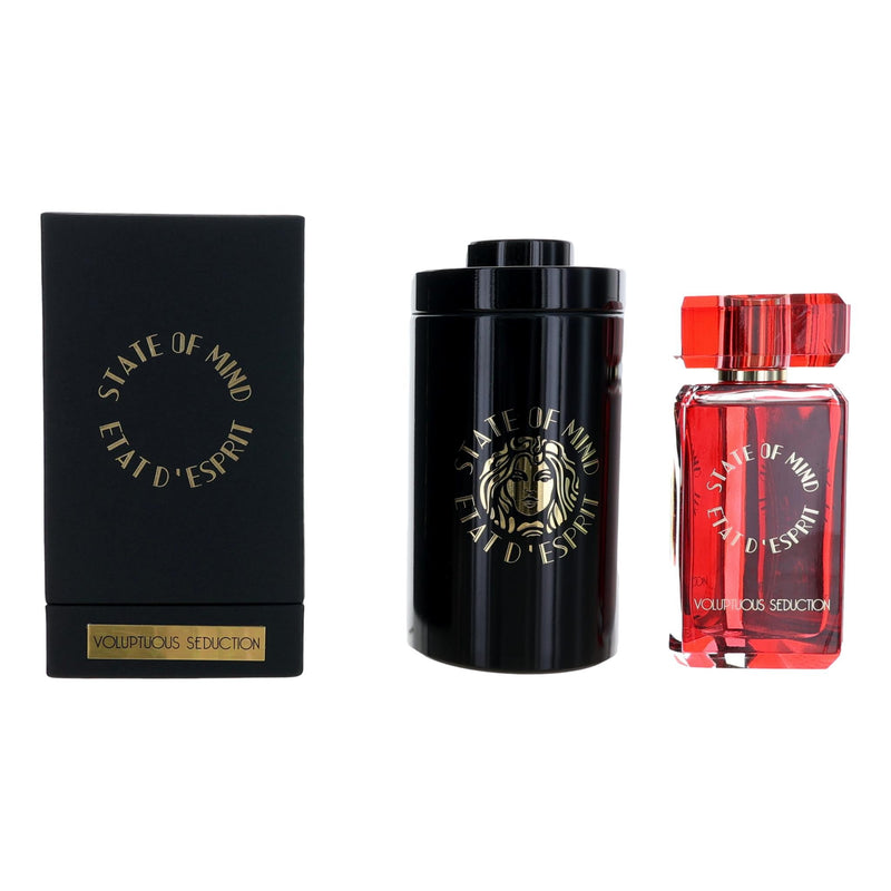 State of Mind Voluptuous Seduction 3.4 oz unisex EDP spray bottle, elegant design and fragrance visible in the image.