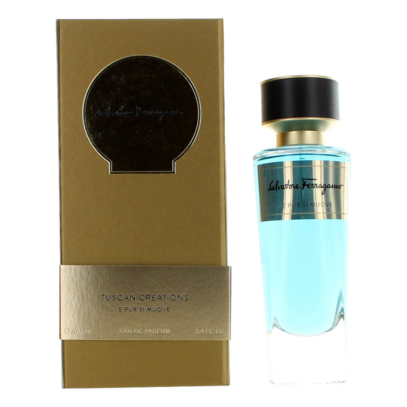 Salvatore Ferragamo Tuscan Creations E Pur Si Muove 3.4oz unisex EDP spray bottle with elegant packaging.
