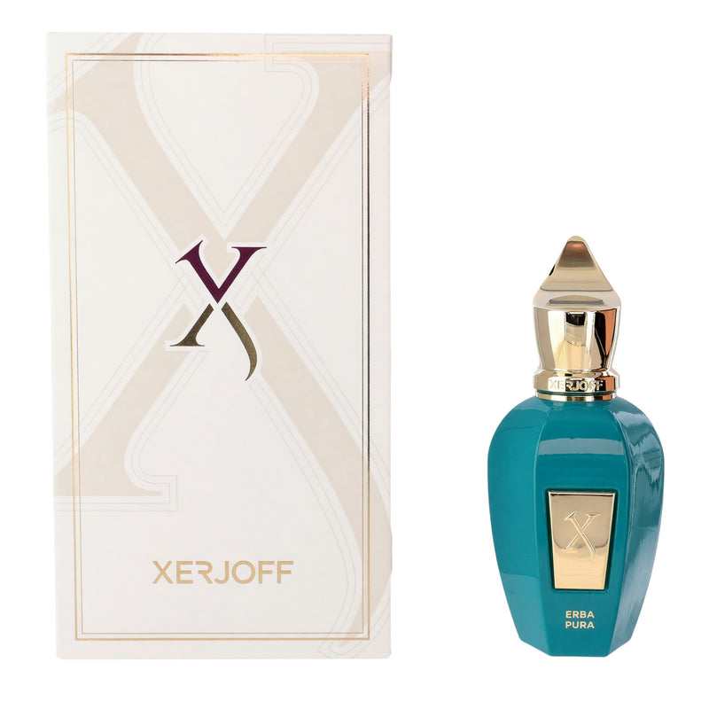 Xerjoff Erba Pura 1.7 oz unisex EDP spray bottle with elegant packaging, showcasing the luxurious fragrance.