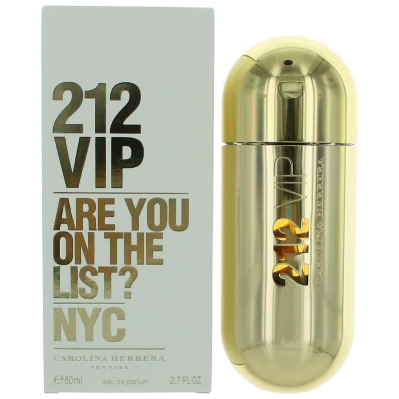 212 VIP by Carolina Herrera women's 2.7 oz EDP spray bottle, elegant design, showcasing the perfume for women.