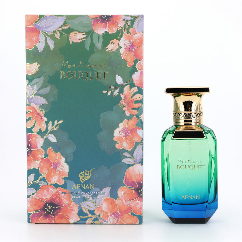 Afnan Mystique Bouquet 2.7 oz women’s EDP spray with a floral fragrance design in a sleek bottle.