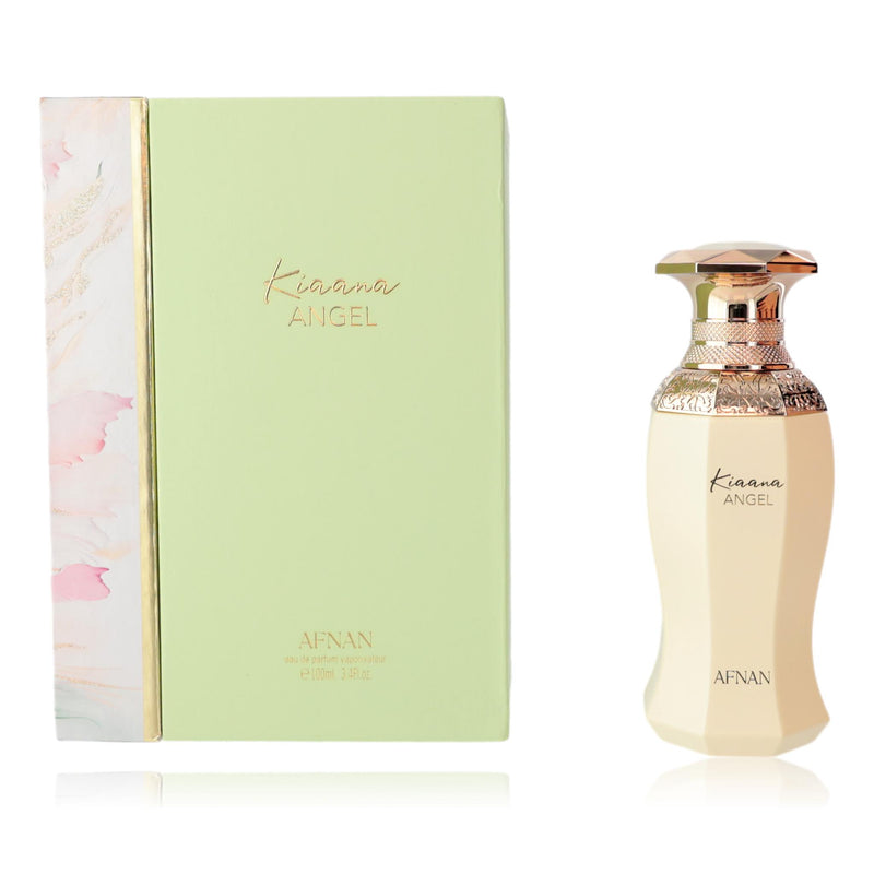 Afnan Kiaana Angel 3.4 oz women’s EDP spray bottle with floral and fruity fragrance, sleek glass container.