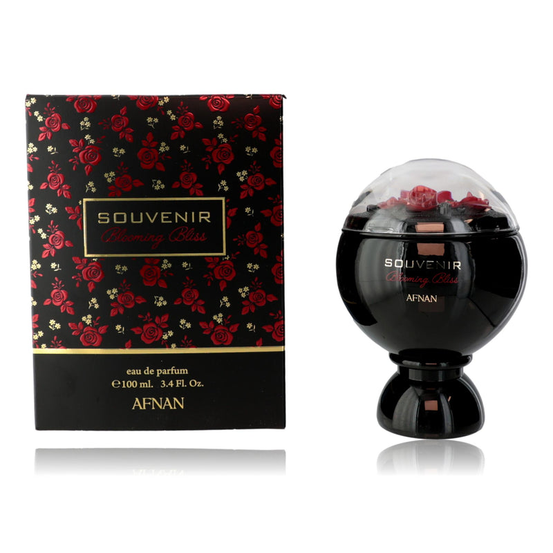 Afnan Blooming Bliss 3.4 oz women's EDP perfume bottle with floral design and pink accents.
