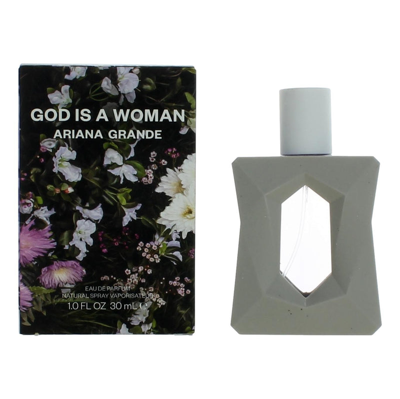 Ariana Grande God Is a Woman 1 oz Eau de Parfum spray for women, with the perfume bottle featuring a sleek design.