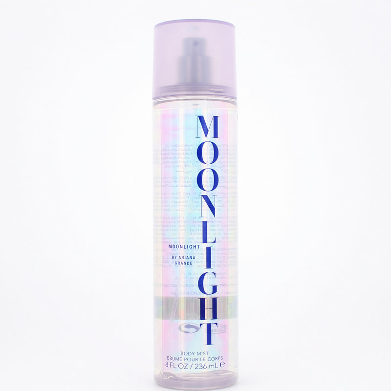 Ariana Grande Moonlight 8 oz body mist bottle for women with a sleek design and moonlit-themed label.