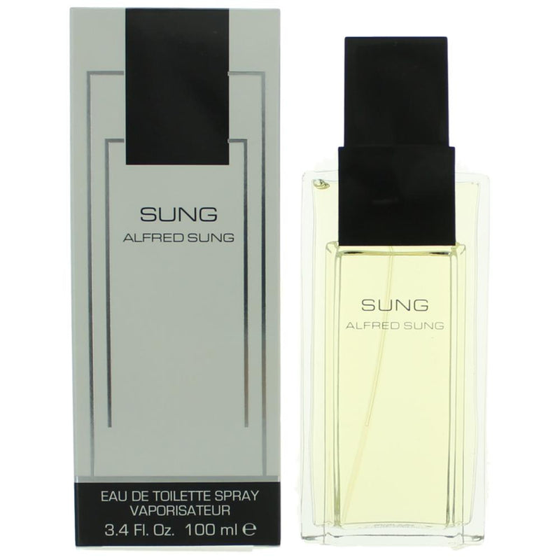 Alfred Sung by Alfred Sung women's 3.4 oz EDT spray bottle with elegant packaging and clear branding.