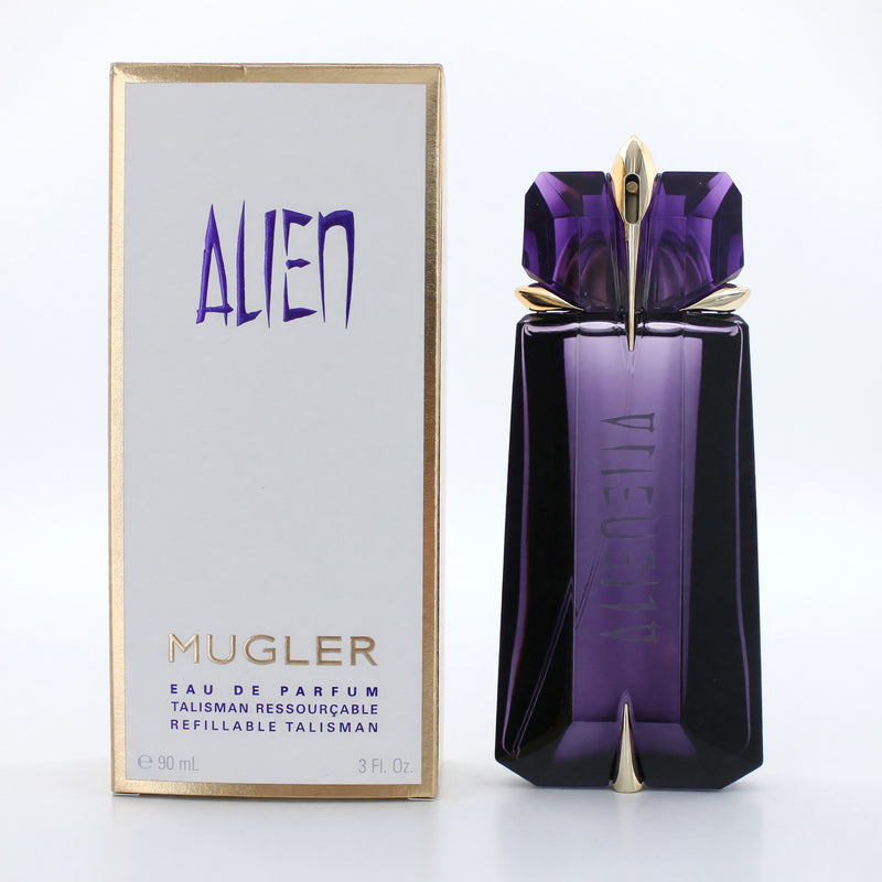 Refillable Thierry Mugler Alien 3 oz women’s Eau de Parfum spray bottle with sleek design.