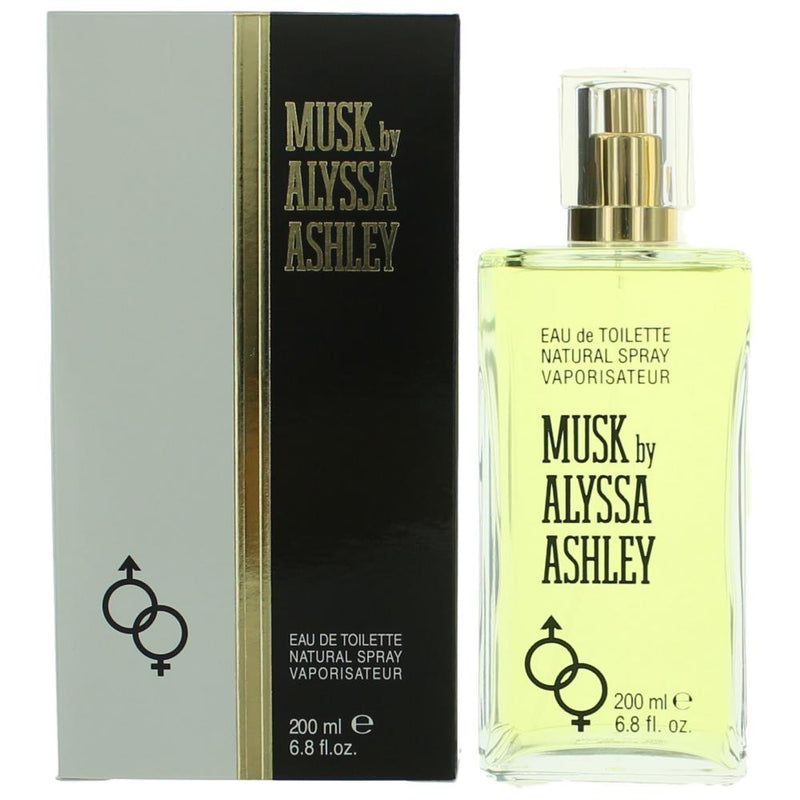 Alyssa Ashley Musk 6.8 oz women’s EDT spray bottle with sleek packaging and a clear view of the product label.