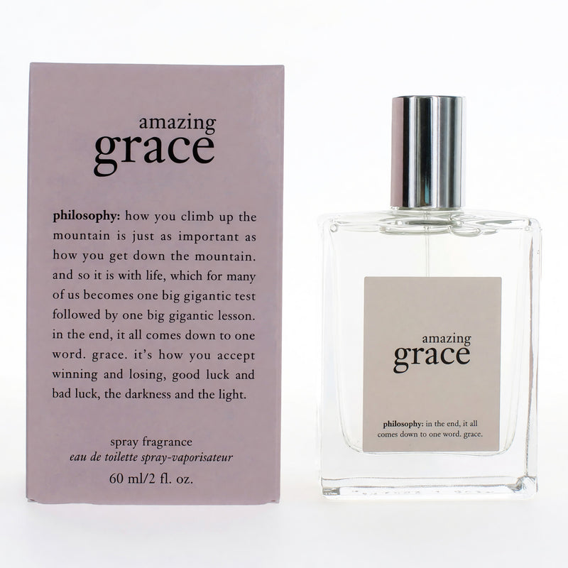 Philosophy Amazing Grace 2 oz women's Eau de Toilette spray, clear glass bottle with white cap and delicate floral design.