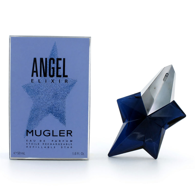 Refillable 1.6 oz Angel Elixir Eau de Parfum spray for women by Thierry Mugler, featuring the perfume bottle with elegant design.