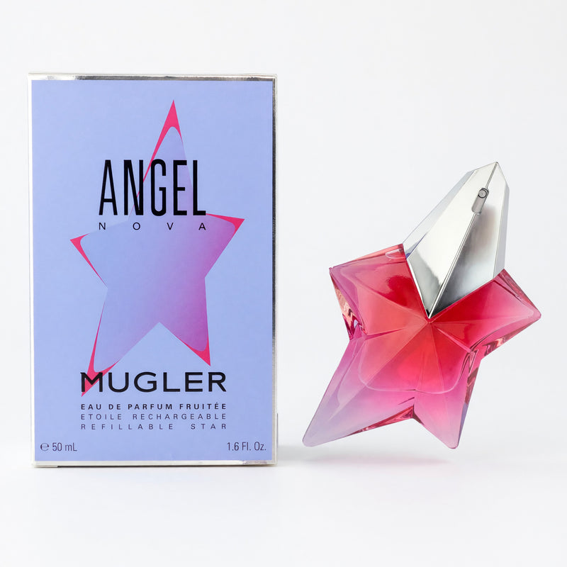 Angel Nova Thierry Mugler 1.7 oz EDP spray for women, featuring the perfume bottle with a sleek design and floral accents.