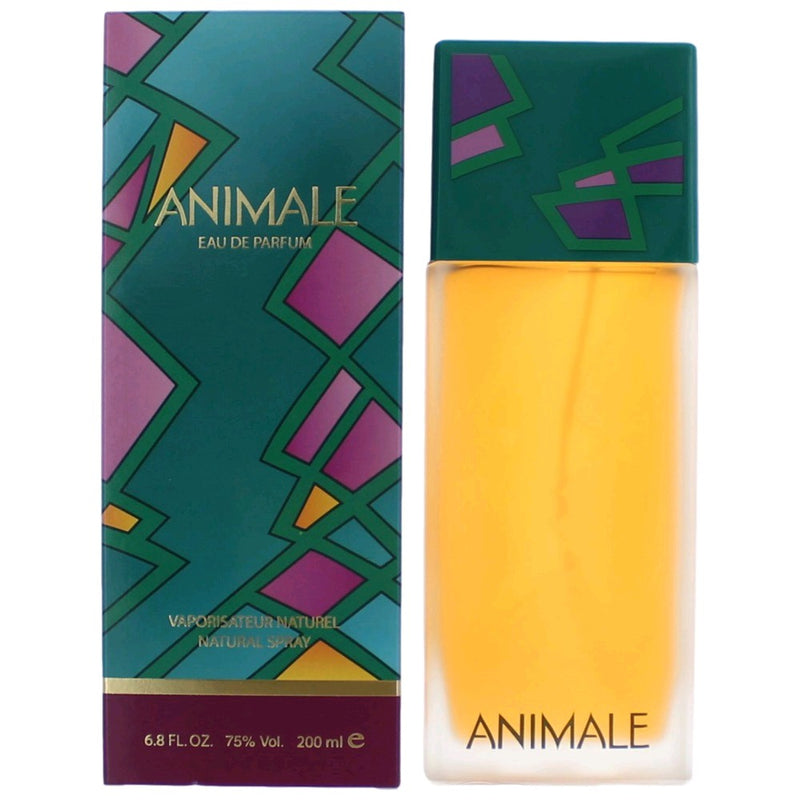 Animale by Animale women's 6.8 oz EDP spray bottle, elegant fragrance packaging with a sleek design.