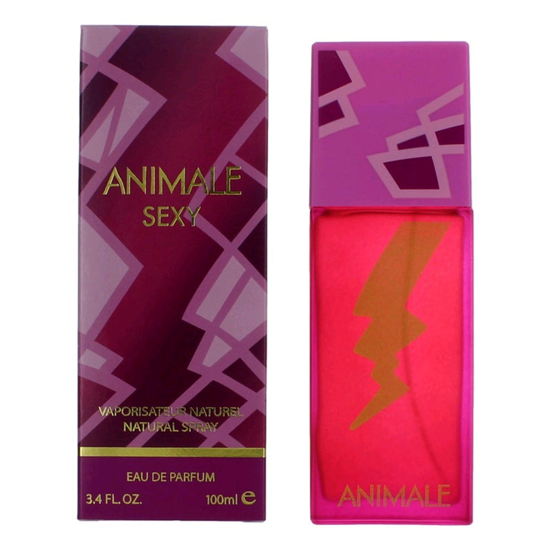 Animale Sexy perfume spray for women, 3.4 oz EDP bottle, elegant packaging with floral and feminine design.
