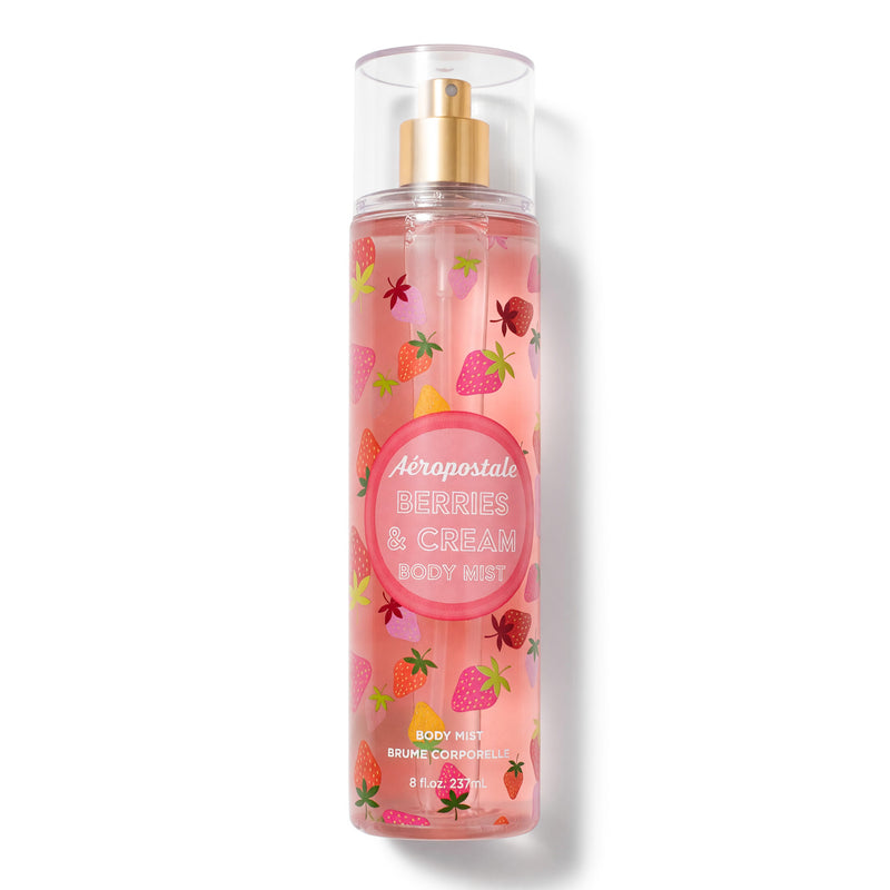 Aeropostale Berries & Cream 8 oz body mist for women, featuring a floral and fruity scent in a sleek spray bottle.