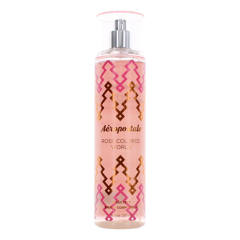 Aeropostale Rose Colored World 8 oz body mist for women, featuring a pink-colored bottle and floral design.