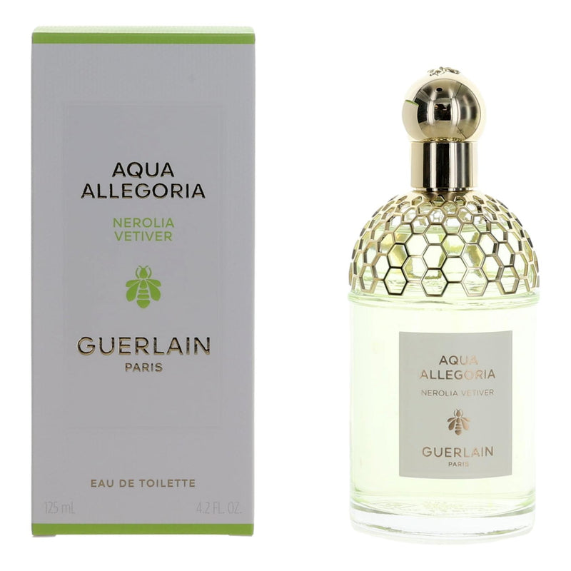 Guerlain Aqua Allegoria Nerolia Vetiver 4.2 oz EDT spray for women, featuring a sleek bottle with fresh citrus and vetiver notes.