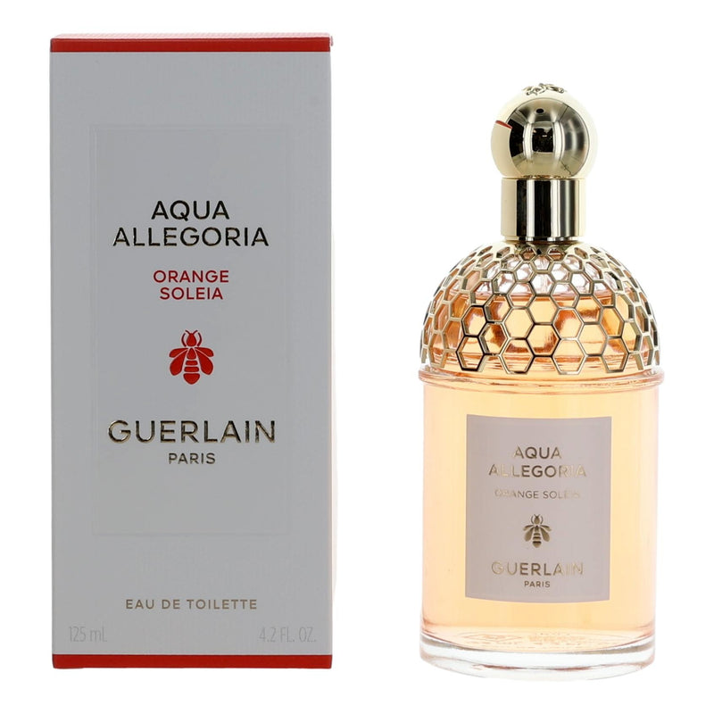 Guerlain Aqua Allegoria Orange Soleia 4.2 oz women’s EDT spray with orange and citrus scent, displayed in a sleek bottle.