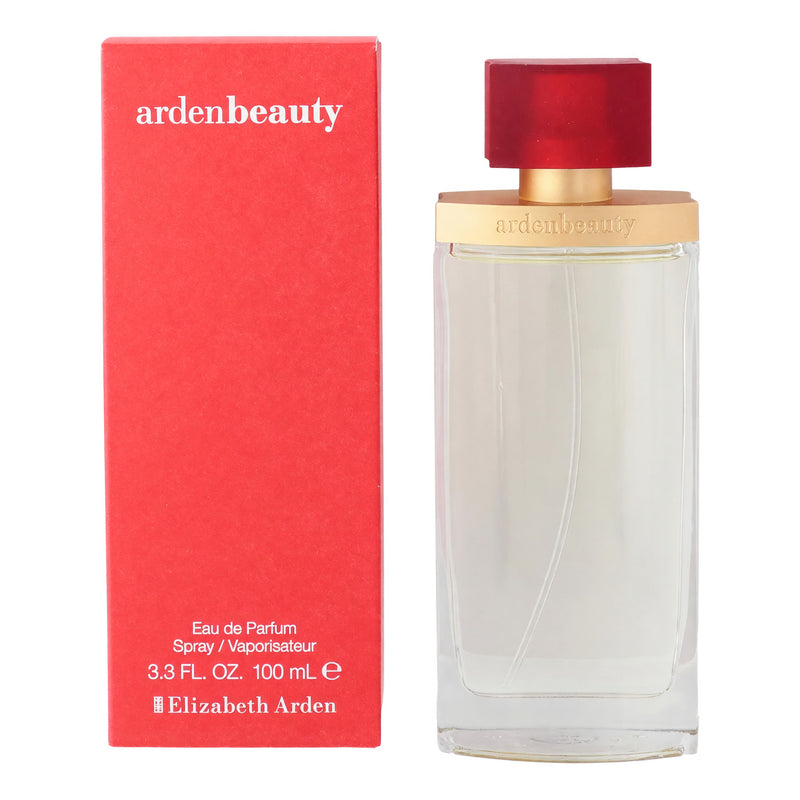Elizabeth Arden Arden Beauty 3.3 oz Eau de Parfum spray for women, featuring a sleek glass bottle with a gold cap.