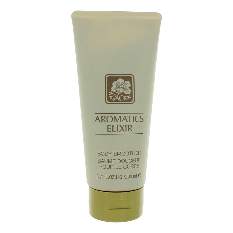 Clinique Aromatics Elixir body lotion for women in a 6.7 oz bottle, featuring a smooth, luxurious lotion texture.