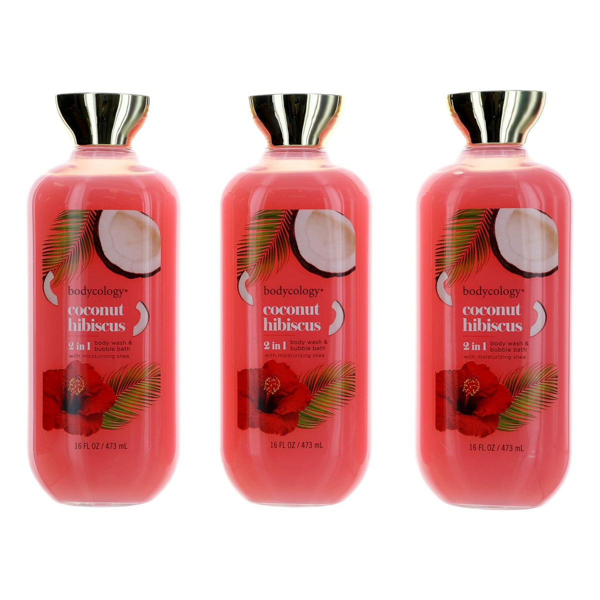 Coconut Hibiscus Bodycology 3 Pack 16oz 2 in 1 Body Wash & Bubble Bath women - Pertinacia Perfume
