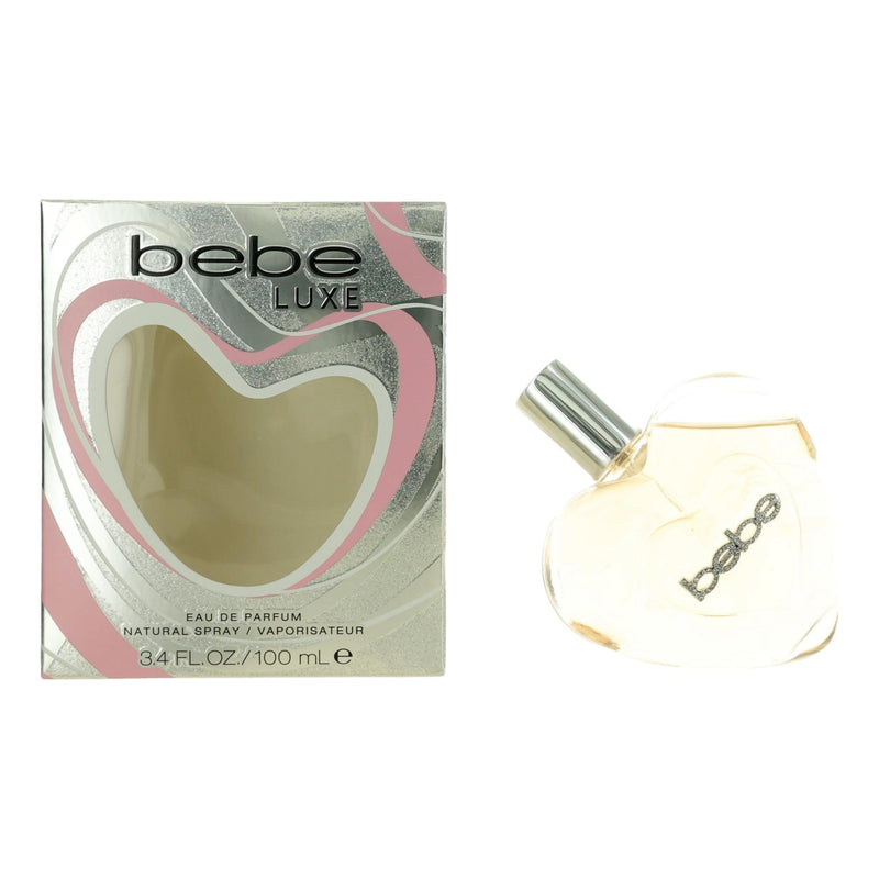 Bebe Luxe by Bebe 3.4 oz women's eau de parfum spray with elegant bottle and floral design.