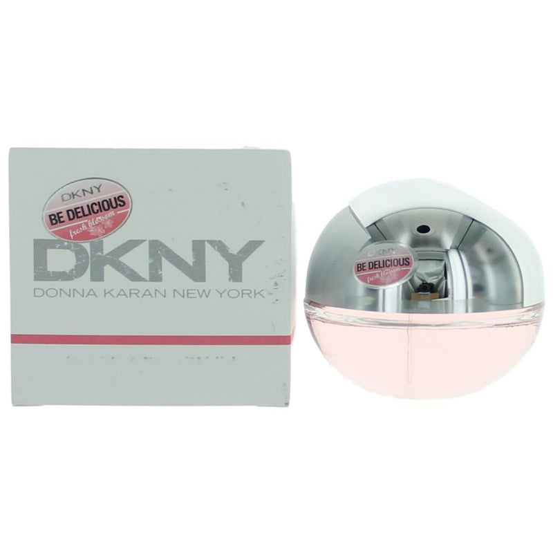 Donna Karan Be Delicious Fresh Blossom 1 oz women's EDP spray bottle with floral design and transparent cap.