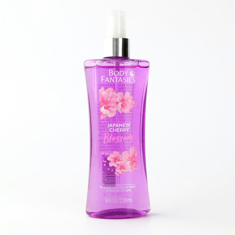 Japanese Cherry Blossom body spray by Body Fantasies in 8oz size, featuring floral cherry blossom scent for women.