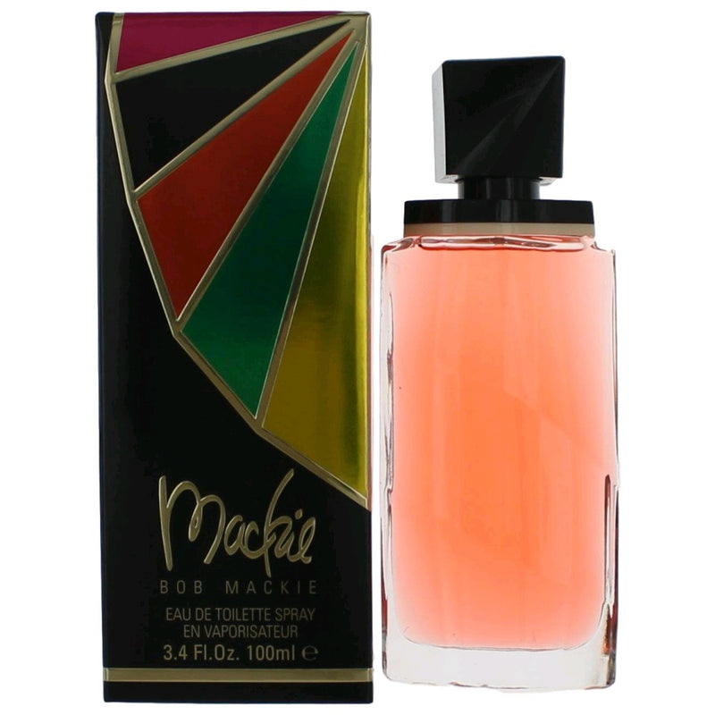 Bob Mackie Mackie women's 3.4 oz EDT spray bottle, elegant packaging, showcasing the perfume for women.